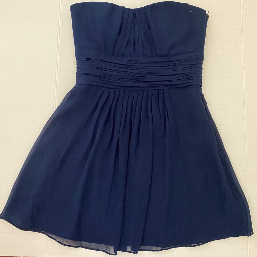 Ann Taylor Midnight Blue strapless Silk Cocktail Evening Dress Sz 0. Almost new